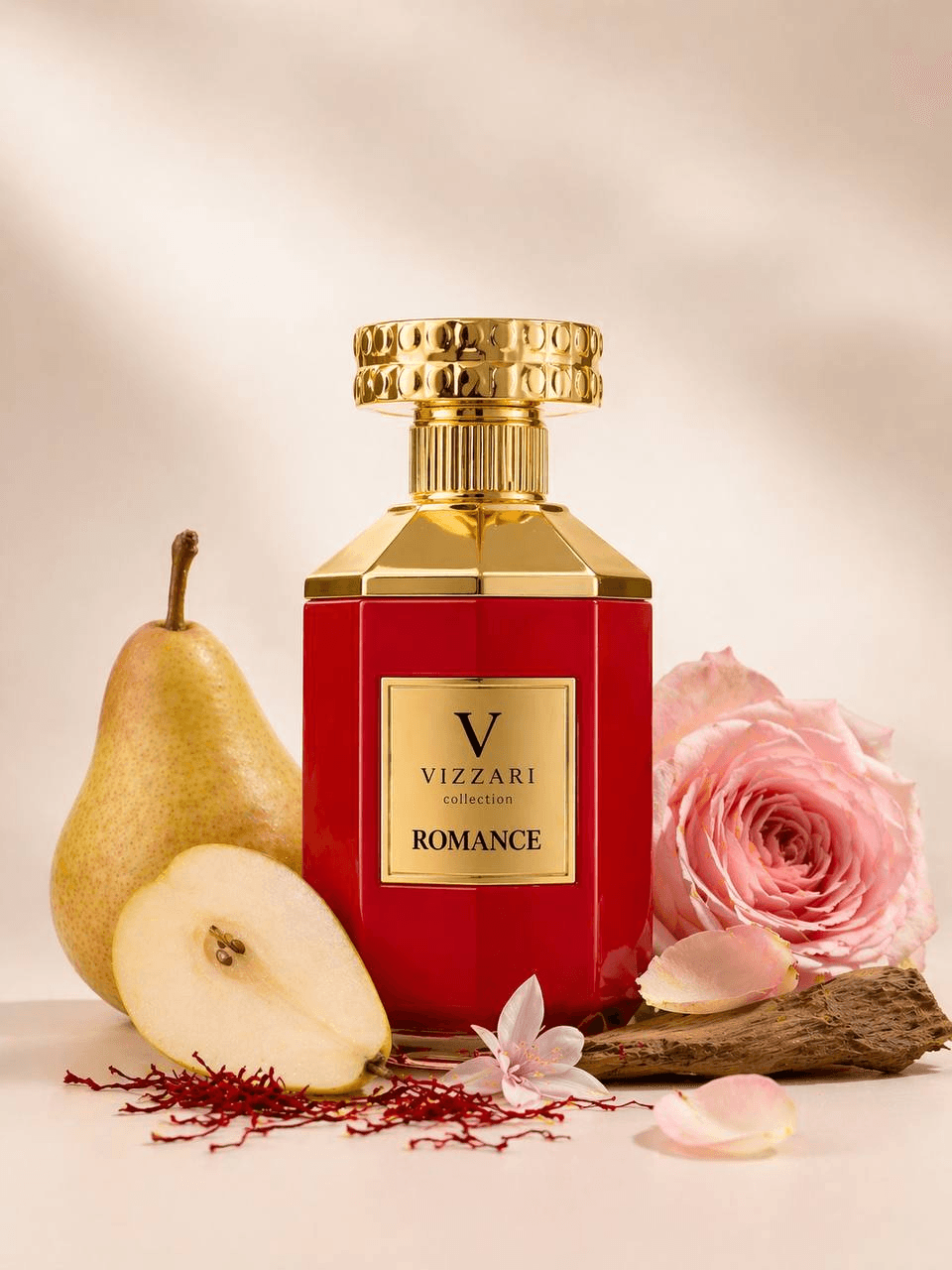 Vizzari Romance bottle with pear, rose and floral details